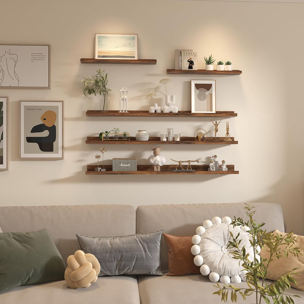 Giftgarden 47 Inch Long Floating Shelves for wall Set of 5, Rustic Wood Wall ...