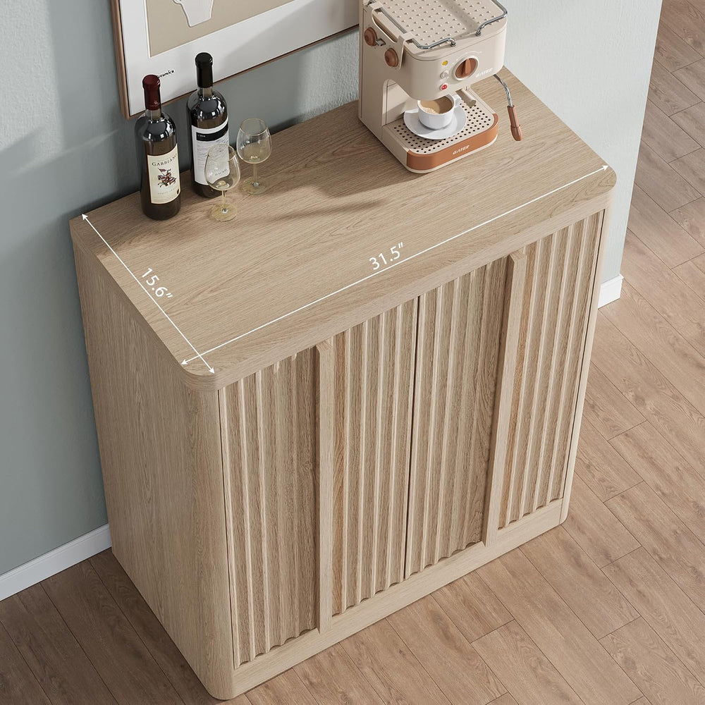 31" Fluted Sideboard Buffet Cabinet with Solid Wood Handles, Natural(1PC)