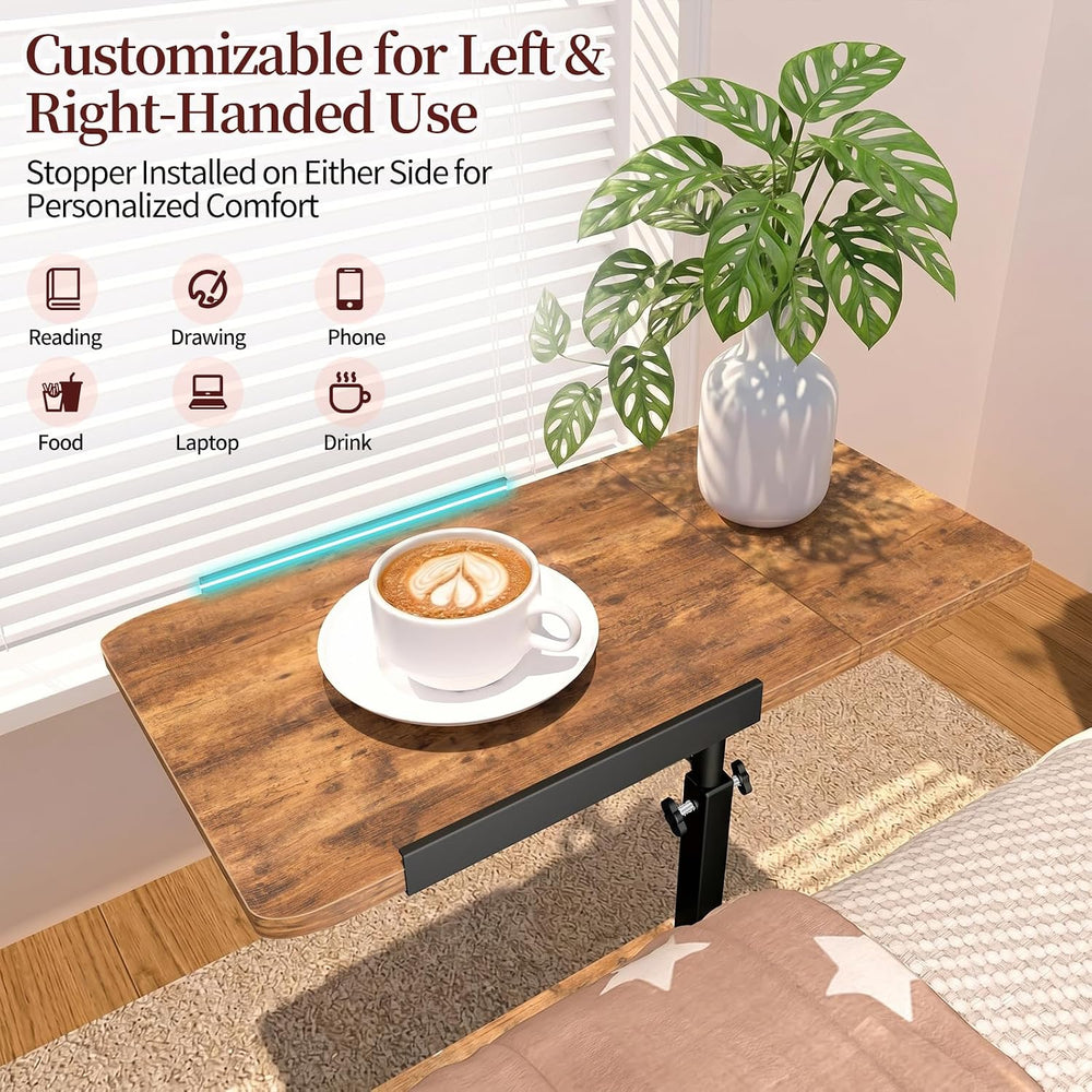 End Table Adjustable Height, 22.8"L Side Table Tv Tray with Wheels, 90° ...