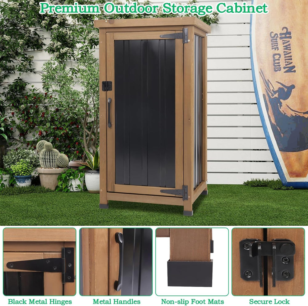 Small Outdoor Storage Cabinet Weatherproof, Wood Garden Potting Bench Table w...