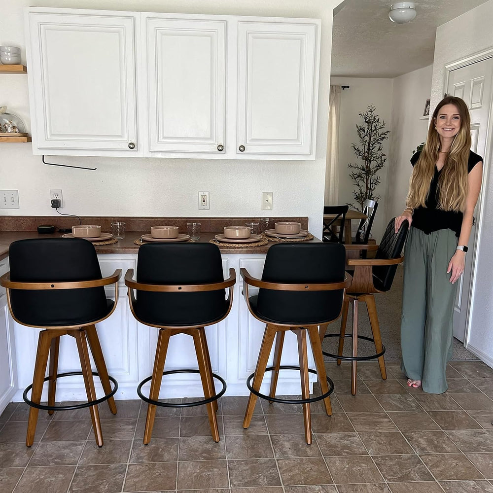 Swivel Counter Stools, Mid Century Modern Counterstools with Walnut Finish
