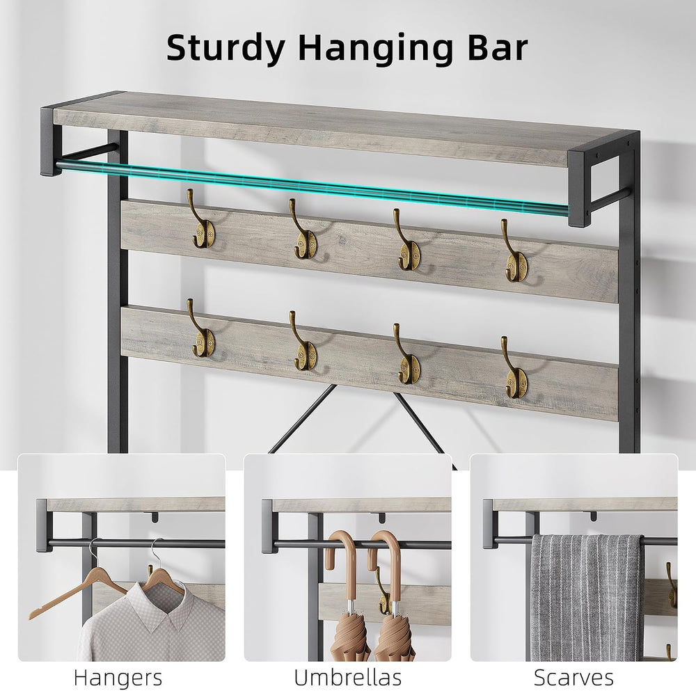 Hall Tree with Bench and Shoe Storage, Entryway Organizer with 8 Hooks