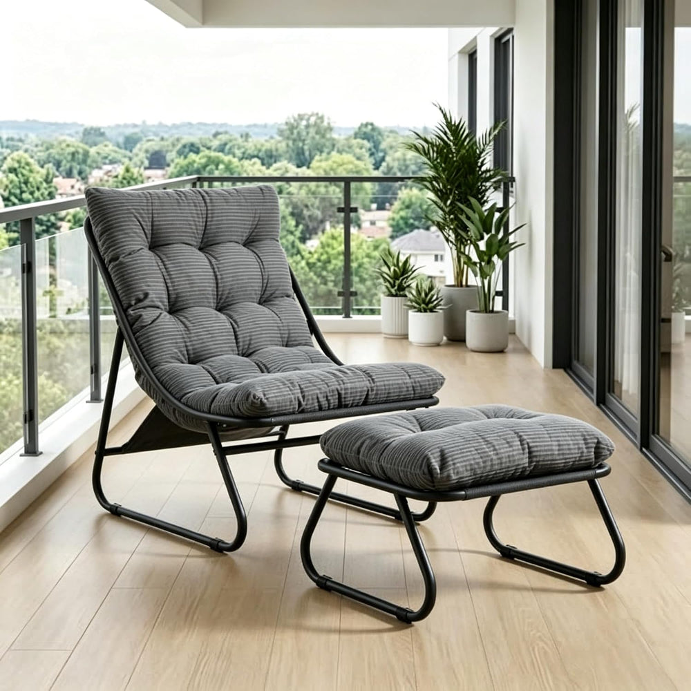 Rocking Chair with Ottoman, Modern Metal Frame Outdoor Rocker, Comfy Patio Lo...
