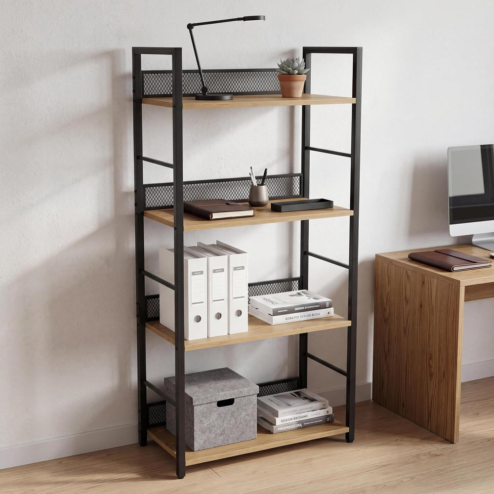 4 Tier Bookshelf, Classic Tall Bookcase Storage Organizer for CDs Books