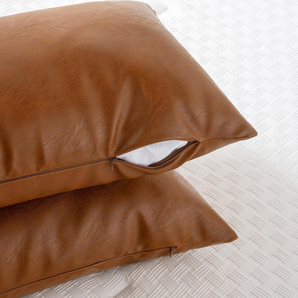 Fancy Homi Brown Boho Long Lumbar Faux Leather Body Decorative Throw Pillow C...