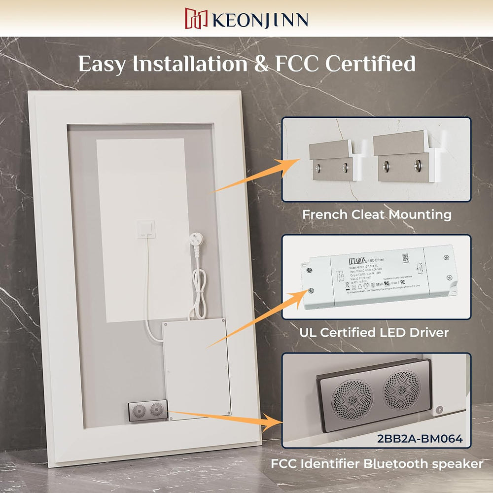Keonjinn 24" x 30" LED Bathroom Mirror with Lights, Frontlit & ...