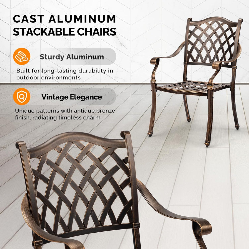 VINGLI Patio Chairs Set of 2 - Stackable Outdoor Cast Aluminum Dining Chairs ...