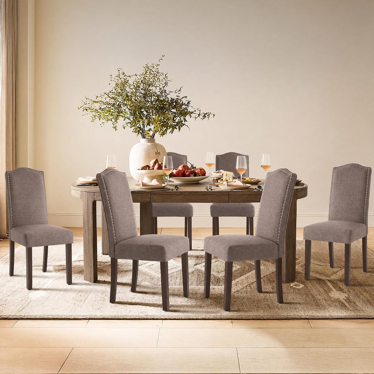 Upholstered Dining Chair Modern Stylish Kitchen Diner Fabric Set of 6
