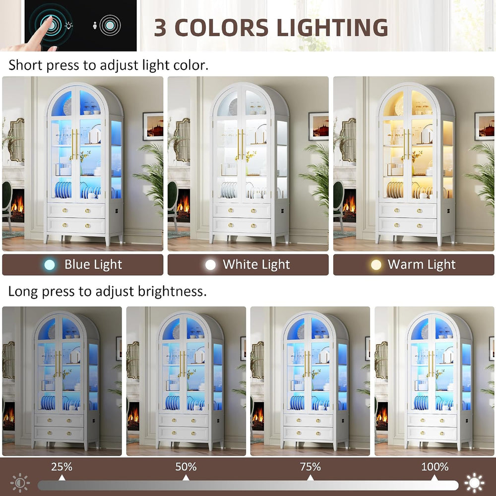 Vlsrka 71 Inch Arched Curio Cabinet, Display Cabinet with Sensor LED Lights