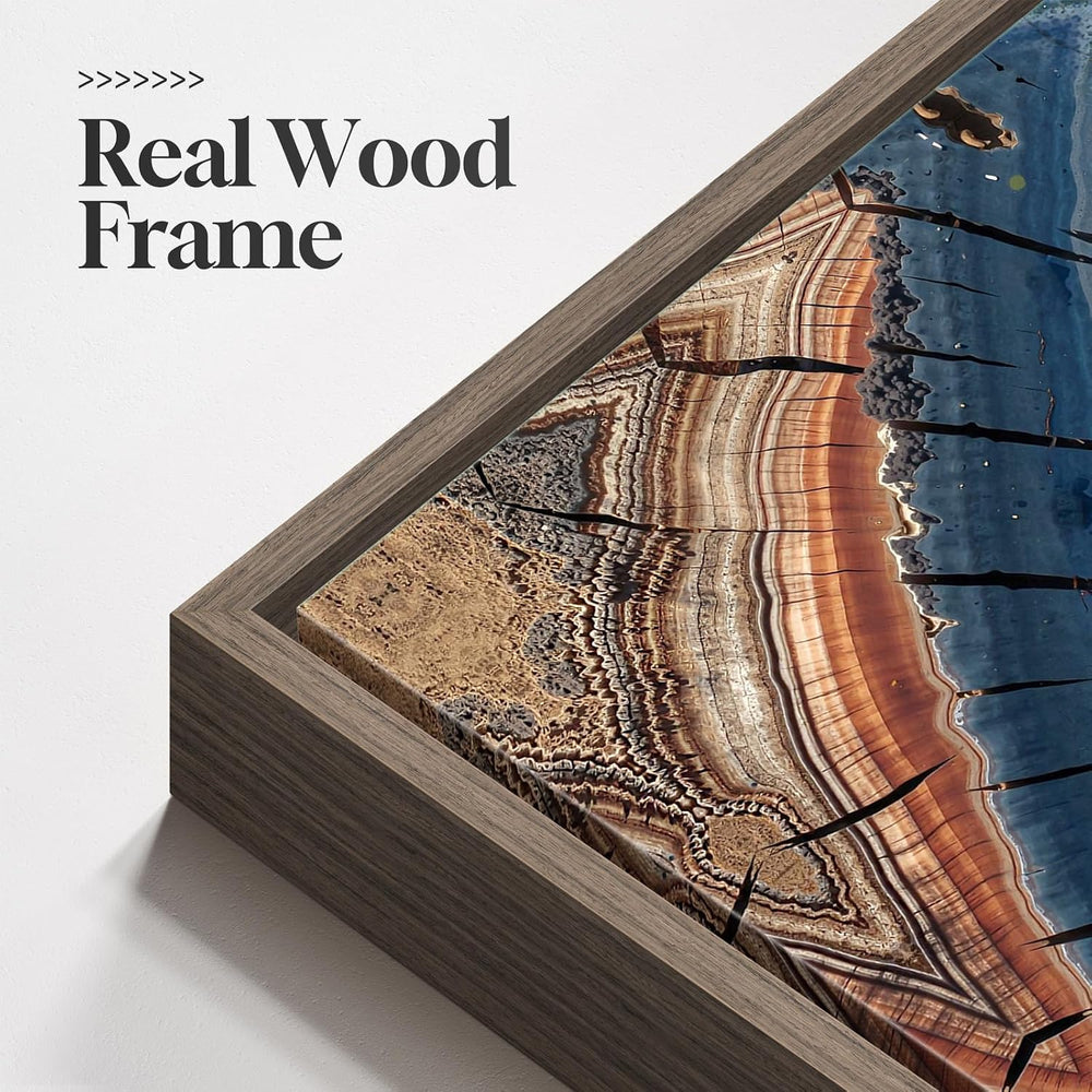 Framed Vertical Vintage Rustic Tree Ring Wall Art for Living Room, 20x40 In
