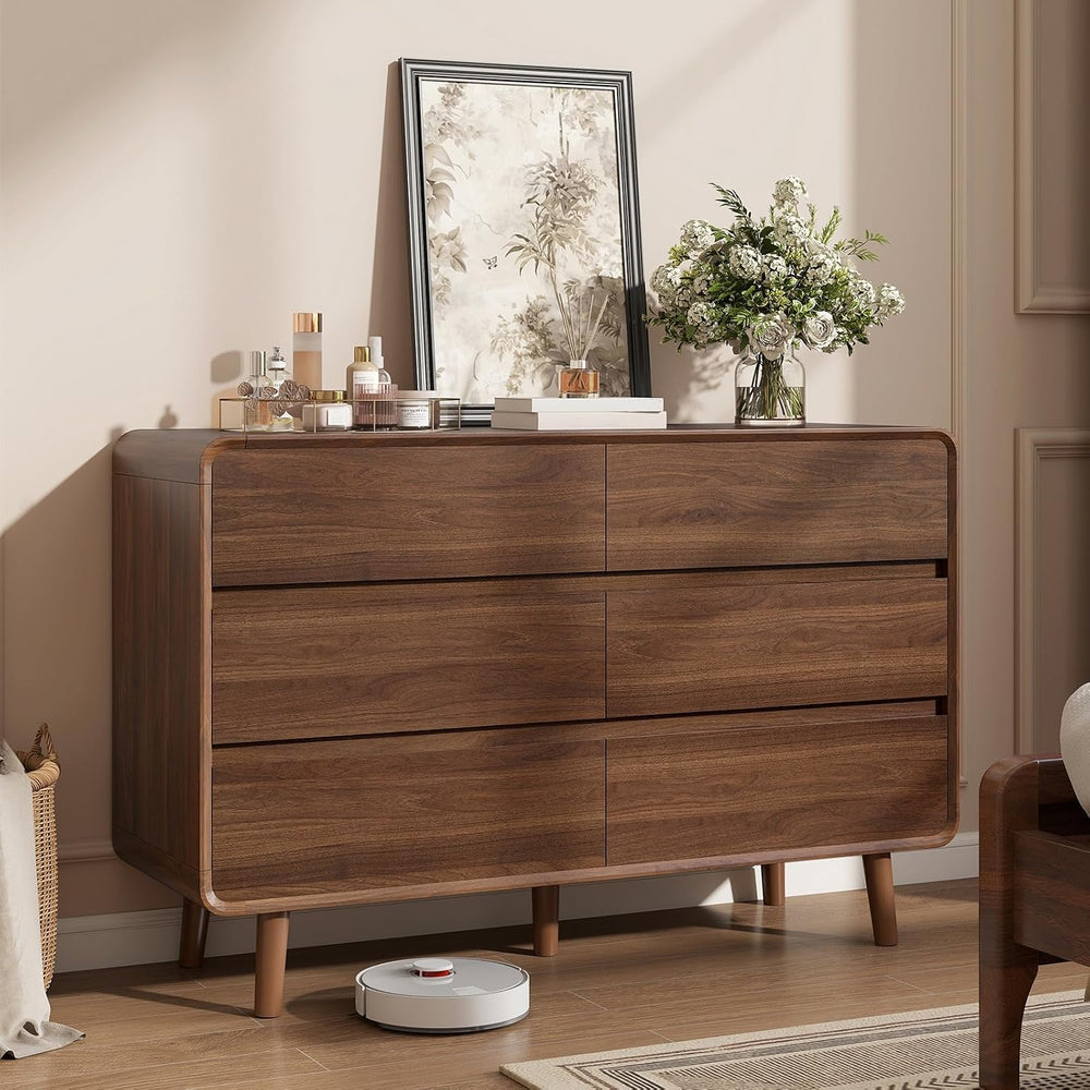 Nasonet 6 Drawer Dresser for Bedroom, 47'' Wide Mid Century Modern Dr...
