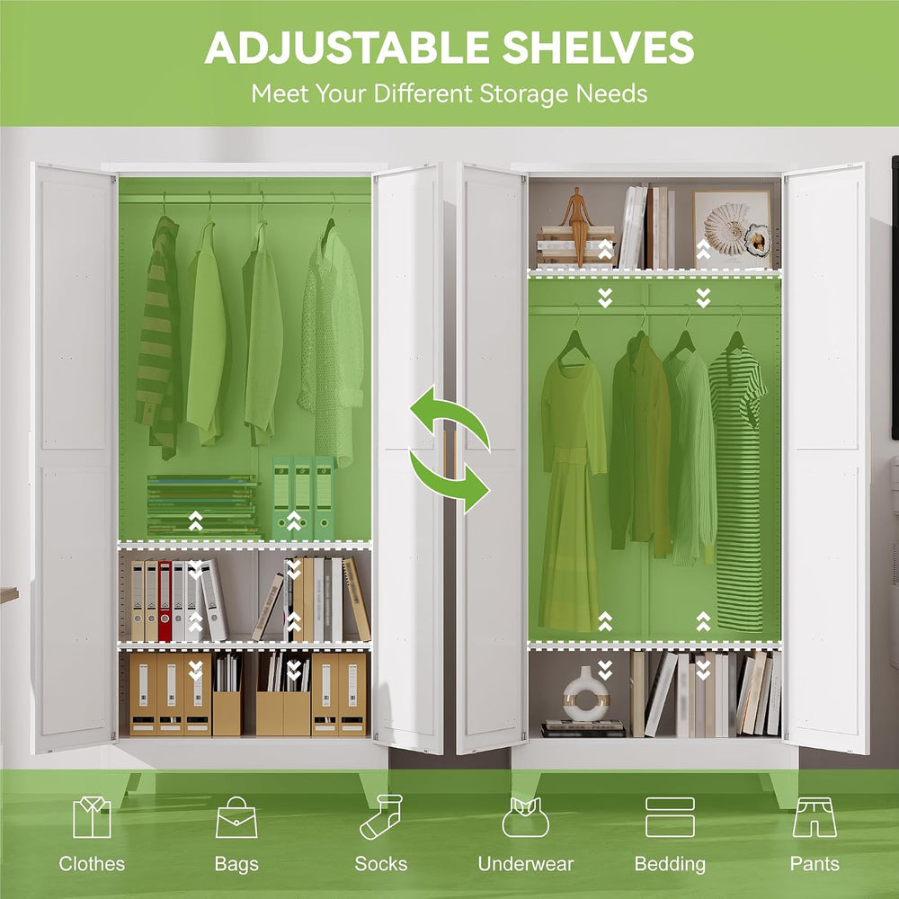 Baborokic Metal Armoire Wardrobe Closet with Hanging Rod,71H Metal Cabinet wi...
