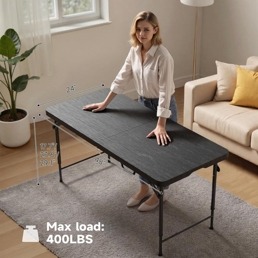 4 FT Folding Table, 3-Position Adjustable Height, Heavy Duty 400 lbs Capacity...