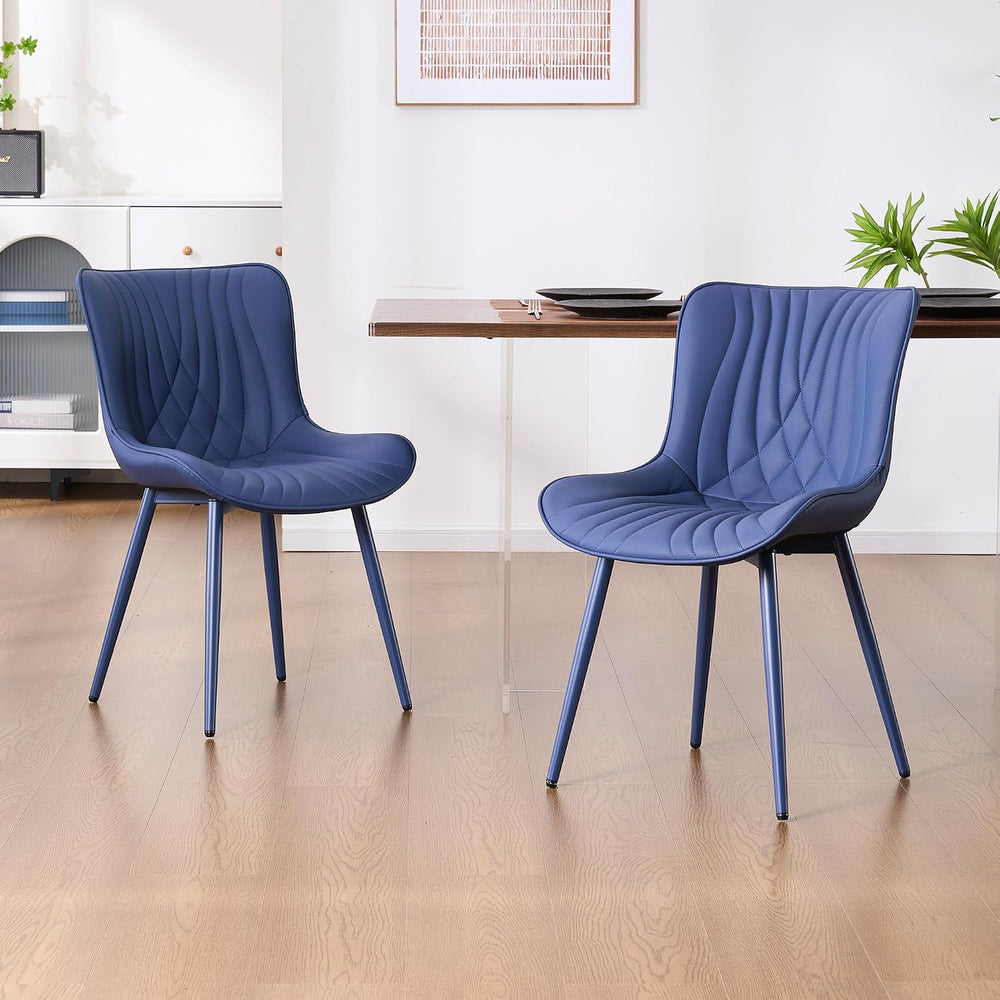 YOUTASTE Navy Blue Dining Chairs Set of 2, Mid Century Modern Comfy Kitchen C...