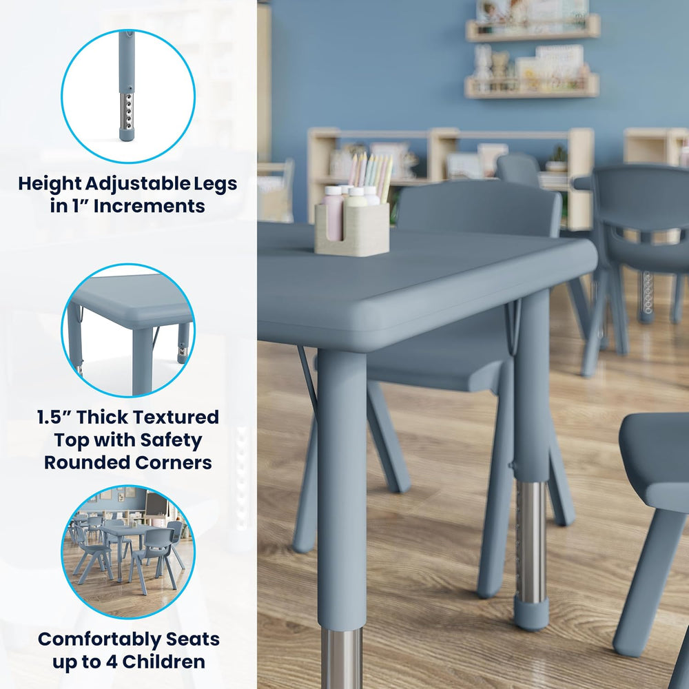 Flash Furniture 24" Square Height Adjustable Activity Table, Dusty Blue
