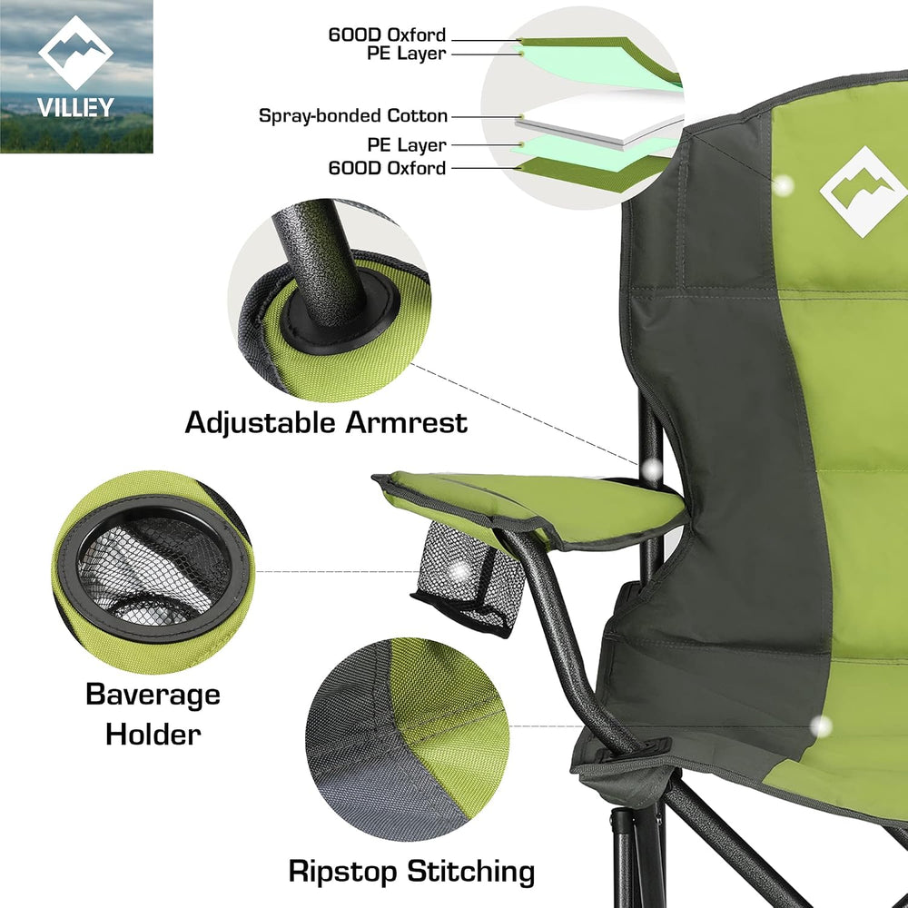 VILLEY Oversized Folding Camping Chair, Portable Outdoor Chair