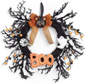 Halloween Wreaths for Front Door, 18Inch Halloween Wreath with Black Cat Boo Sign White Pumpkin and Ghost for Indoor Outdoor Window Proch Halloween Decoration