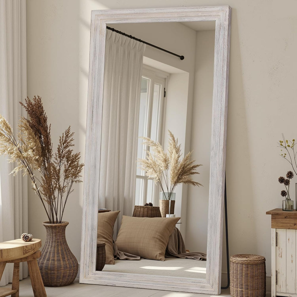 Full Length Mirror 81"x41", Rect Solid Wood Frame with Stand