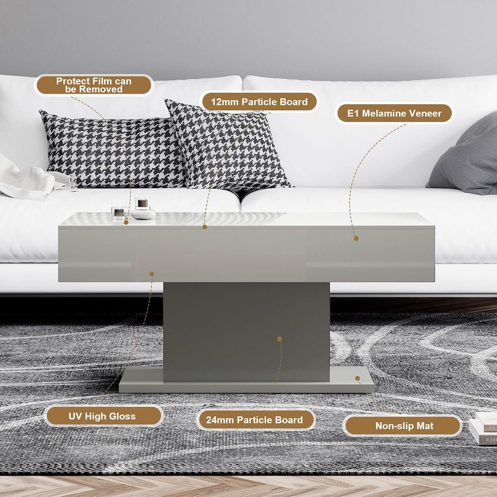 HedoAjim Grey Led Coffee Table for Living Room, Rectangular Center Table