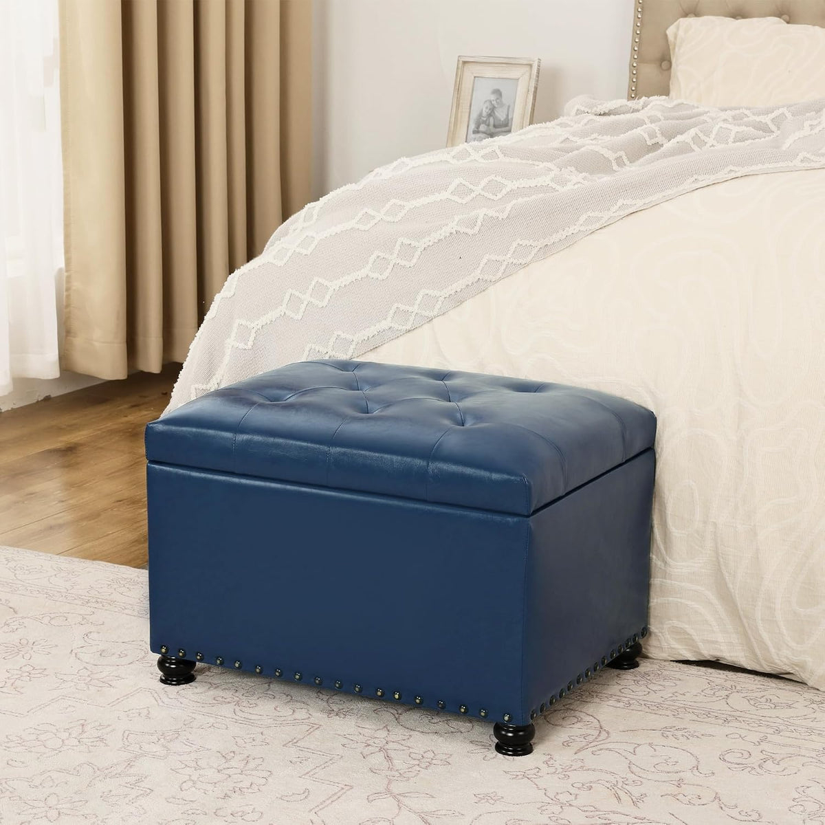 Joveco Faux Leather Storage Ottoman Bench Rectangle 24 Inch Foot Rest Ottomans
