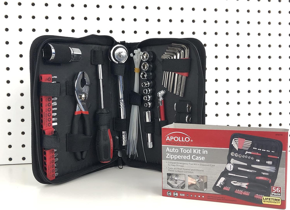 Apollo Tools 56 Piece Compact SAE Auto Tool Set, Red DT9774