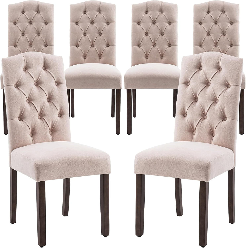 Tufted Dining Chair Fabric Button Upholstered Modern Kitchen Diner Set of 2