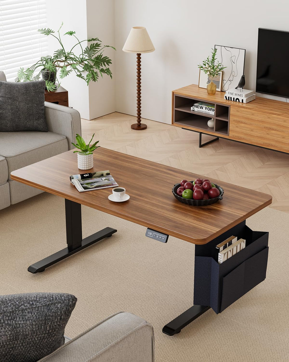 Height Adjustable from Coffee Table to Desk 40"x24" Dark Walnut Look