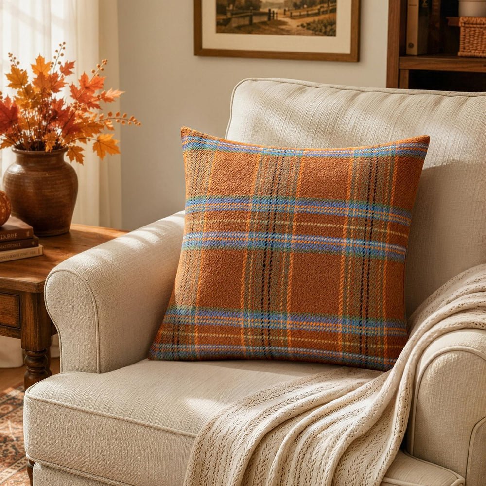 MIULEE Fall Plaid Decorative Pillow Covers Set of 2 18x18 Orange