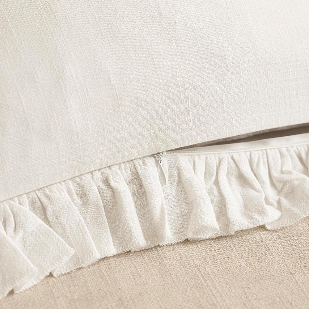 Foindtower Linen Fringe Ruffle Throw Decorative Pillow Covers 22×22 White