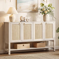 SICOTAS White Sideboard Buffet Cabinet with Rattan Doors, 55" Boho Credenza