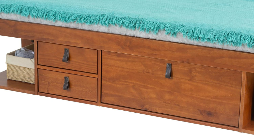 memomad Bali Slim Set: Bed + Flat Headboard, King Size, Caramel Brown