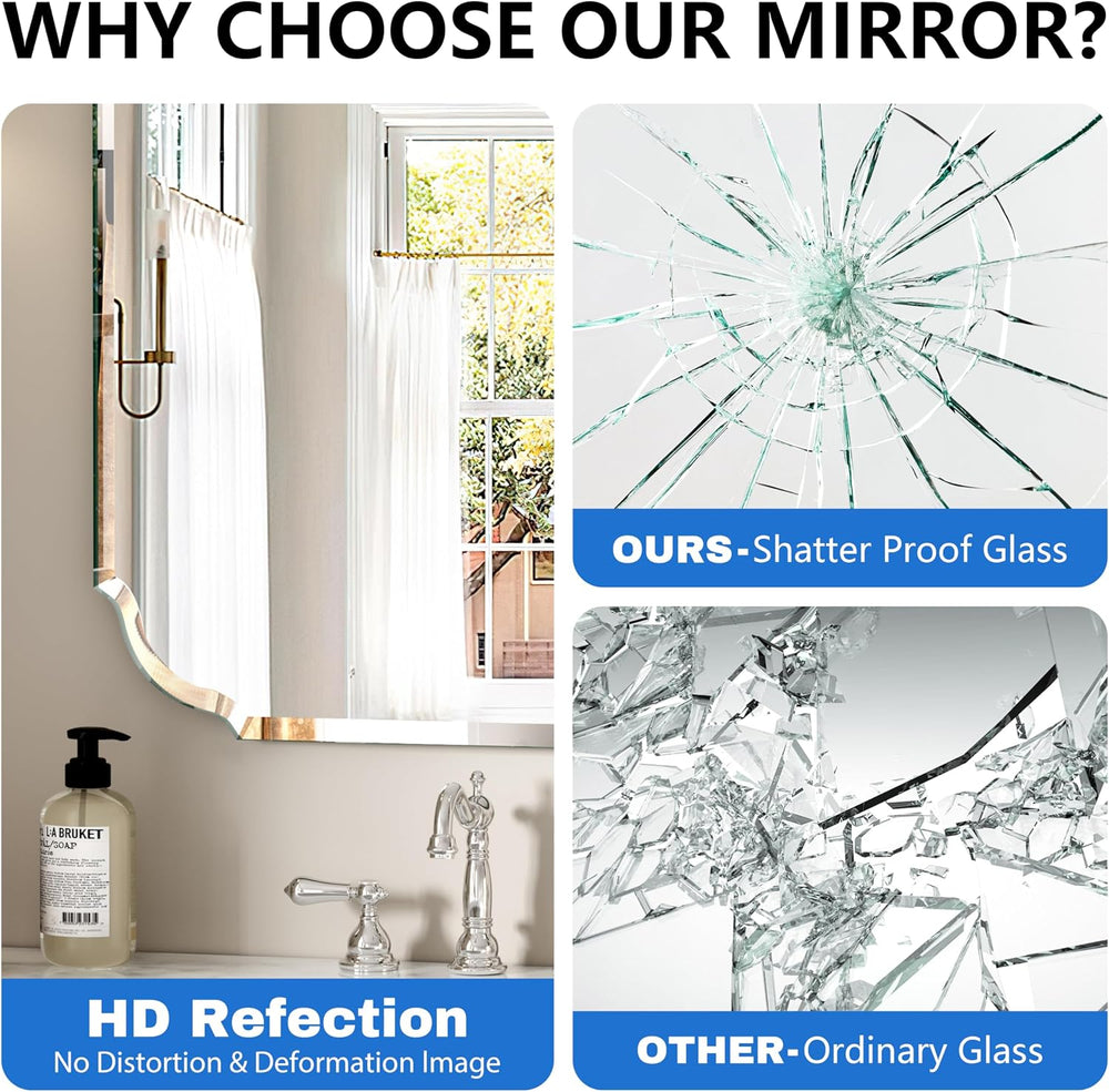 Silver Wall Mirror-Beveled Edge Frameless Mirror for Bathroom, Vanity, Bedroo...