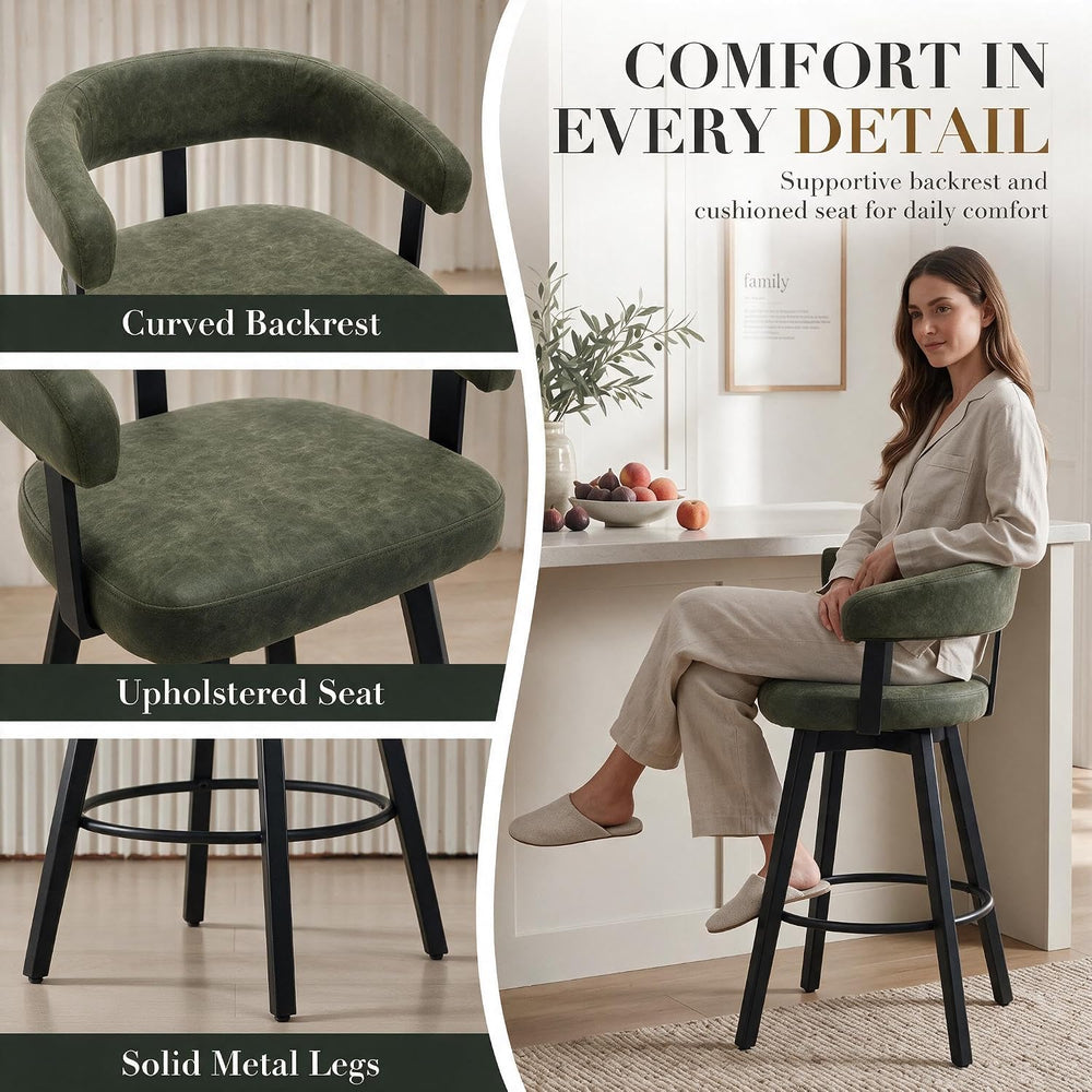 Shunzhi Modern Green Counter Height Bar Stools Set of 2 Leather Barstools wit...
