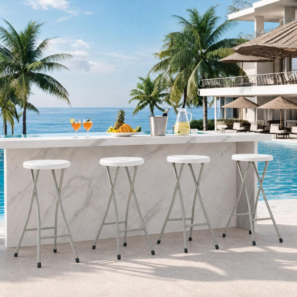 GYMAX Folding Stool, 28in Barstool with Handle 550lbs Free Assembly