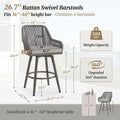 Cozyman Outdoor Bar Stools Set of 6, 360° Swivel Aluminum Rattan Bar Stool with Olefin Rope Curved Backrest and Armrest, Modern BarStools with Removable Cushion for Patio, Garden, Kitchen, Grey