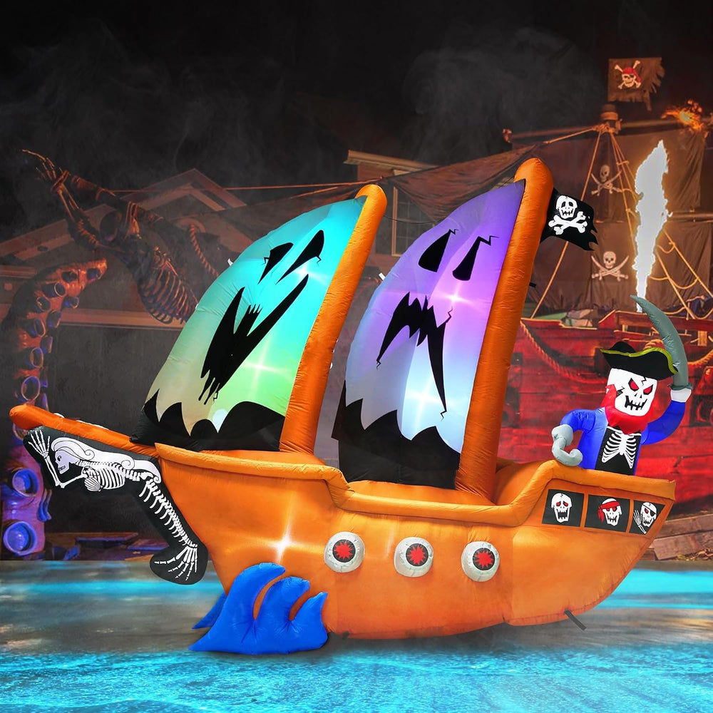 10FT Length Halloween Pirate Ship Inflatable with Pirate, Halloween Decoratio...