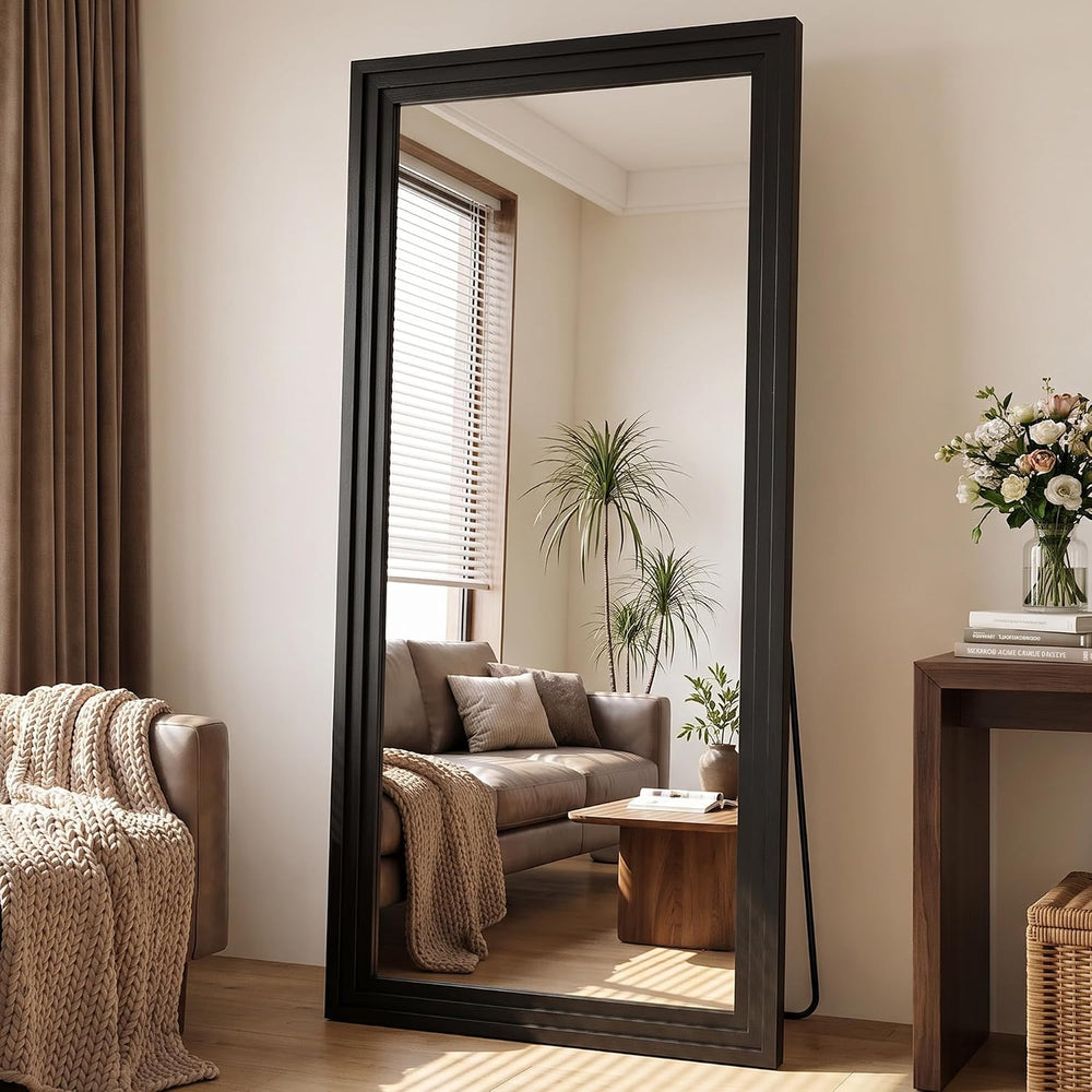 76"x34" Full Length Mirror, Large Wood Floor Mirror, Black
