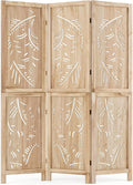 GIANTEX 3 Panel Boho Room Divider with Carved Palm Leaf Pattern, Natural