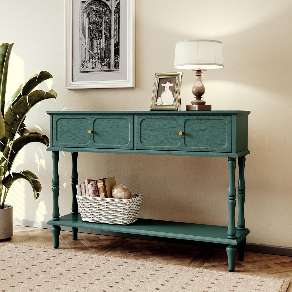 ARTPOWER 47" Mid-Century Console Table, 2 Drawers and Open Shelf, Green