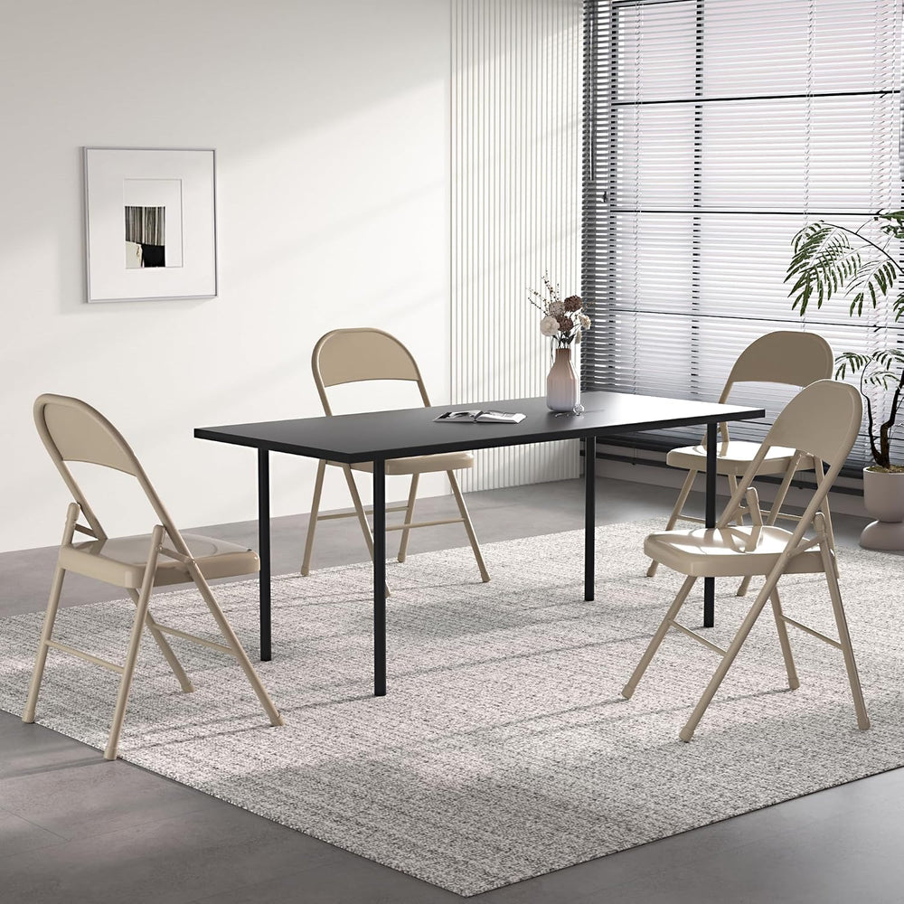 VECELO Metal Folding Chairs 4 Pack, Double Hinged Steel Frame Easy Foldable&a...
