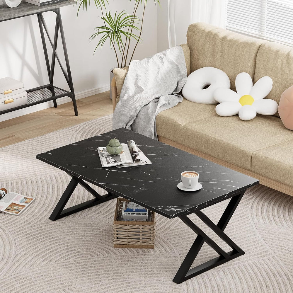 Wolawu Coffee Table Living Room Tables Black Coffee Tables for Home Office