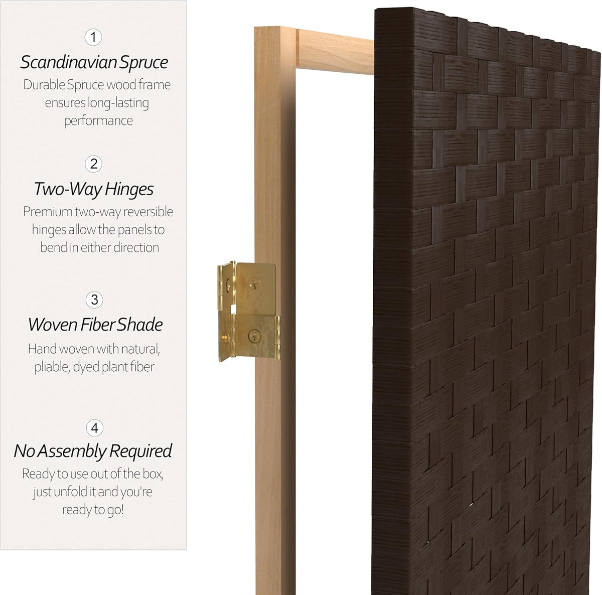 Red Lantern 6 ft. Tall Woven Fiber Room Divider, 3 Panels, Dark Mocha