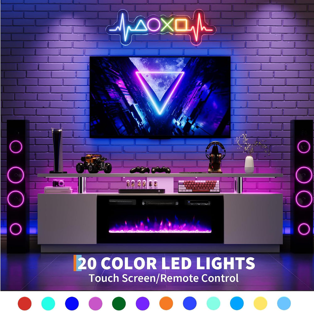 GarveeTech Led Fireplace TV Stand 70 in, Modern Electric Fireplace TV Stand w...