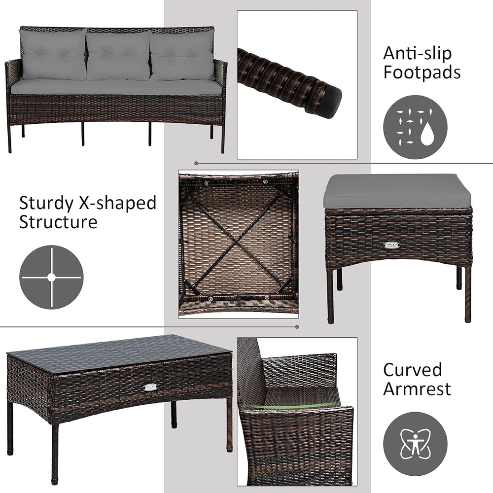 Tangkula 3 Pieces Patio Conversation Set, All Weather Outdoor PE Rattan Wicke...