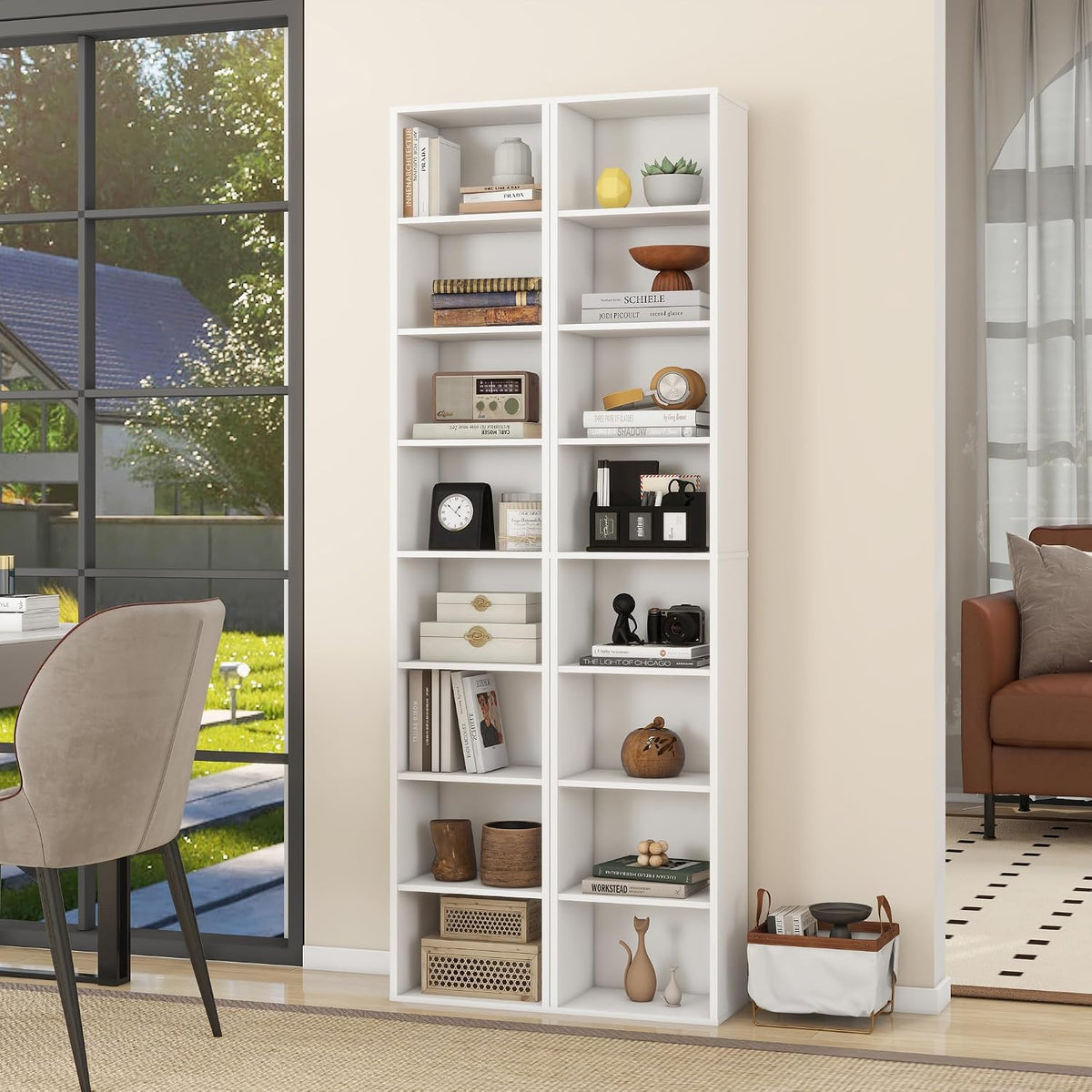panana 8 tier storage shelf bookcase, slim organizer, side view