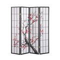 Roundhill Furniture Black Japanese 4-Panel Screen Room Divider, Plum Blossom