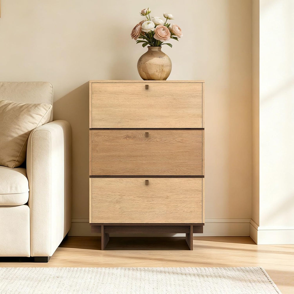 Sebastack 3 Drawer Dresser,23.6"W Stackable Storage Cabinet in Oak Duet