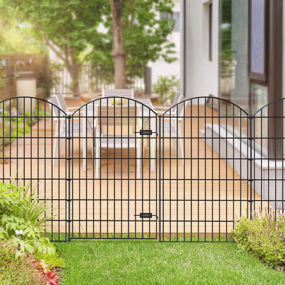 Metal Garden Fence with Gate 48 in x 20.3 ft, No-Dig Outdoor Dog Fence