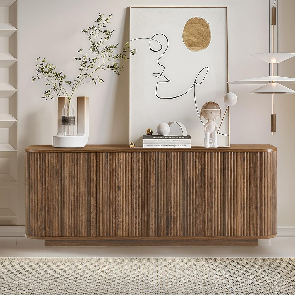 64" Fluted Walnut Sideboard Buffet Cabinet with Storage