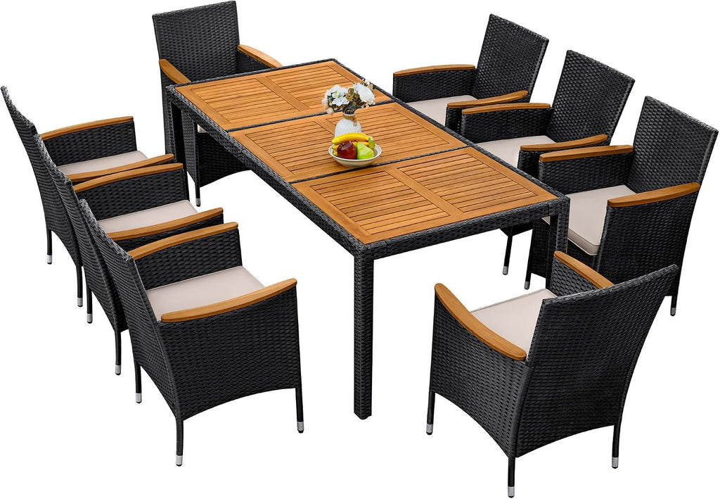 greesum 9 pieces patio dining set acacia wood, side view